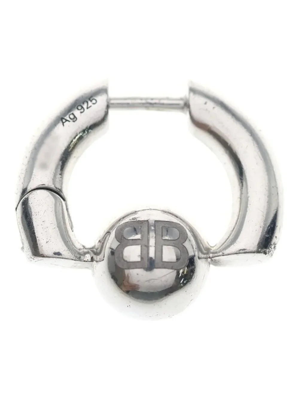 Balenciaga Cut XS Earrings BB Logo Hoop Silver